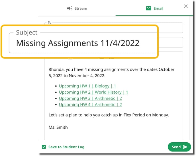 missing assignment email to students